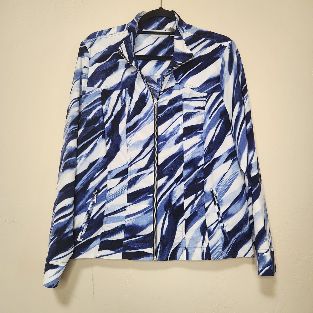 Chico's Zenergy Blue Marbled Zip Up Jacket Size 2 US 12